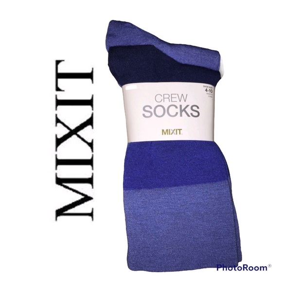 3/$15 MIXIT Crew Socks 1 PAIR Tri Color Blue Shoe Size 4-10 Women’s - Picture 5 of 15